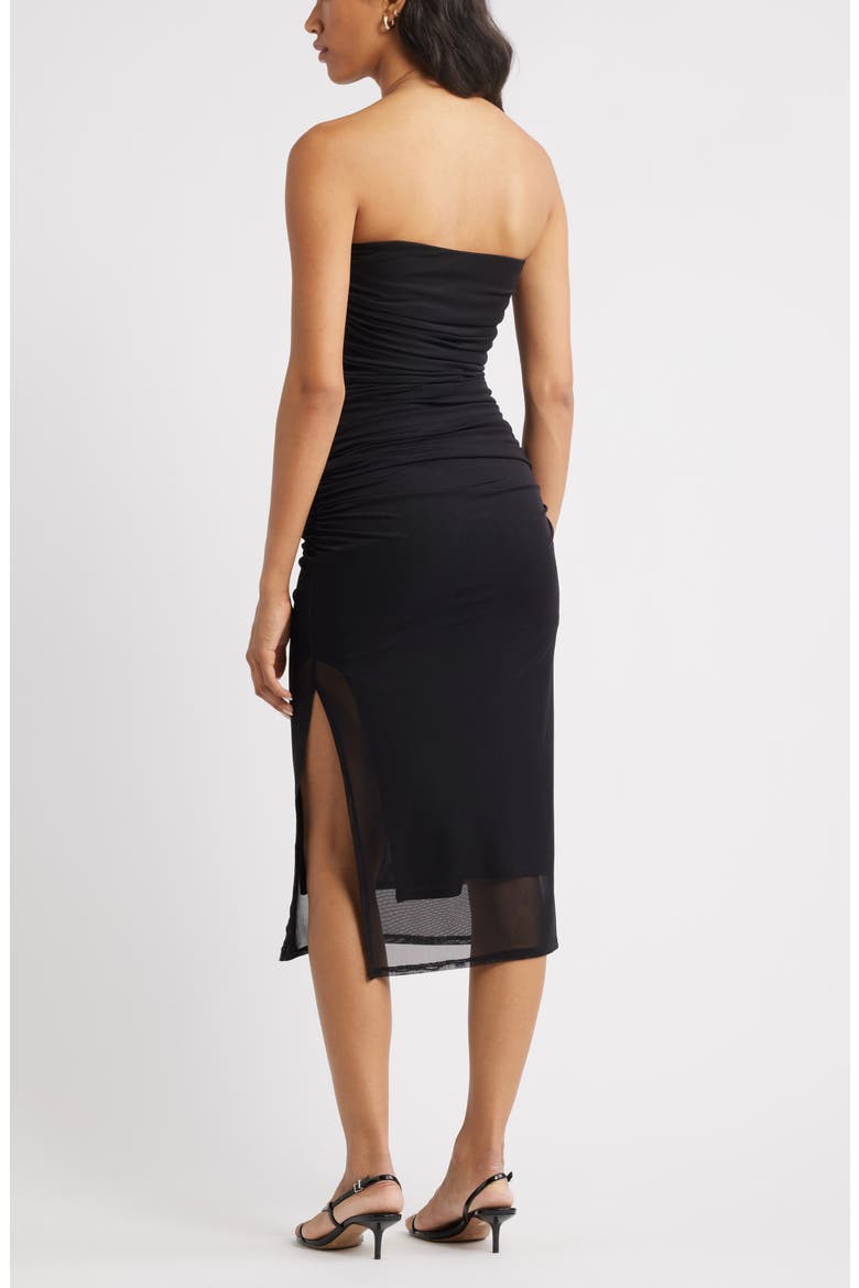 Ruched Strapless Mesh Dress, Alternate, color, BLACK