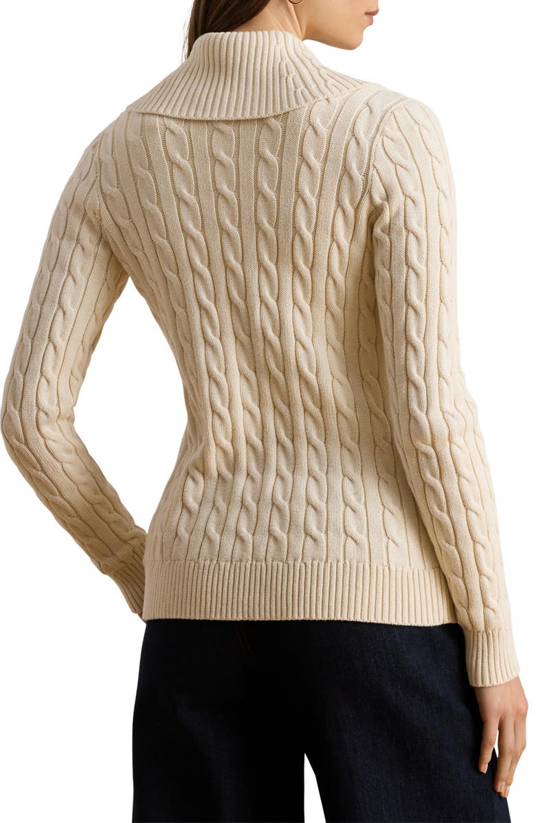Lauren Ralph Lauren Gassed Cable Stitch Belted Cardigan, Alternate, color, Mascarpone Cream
