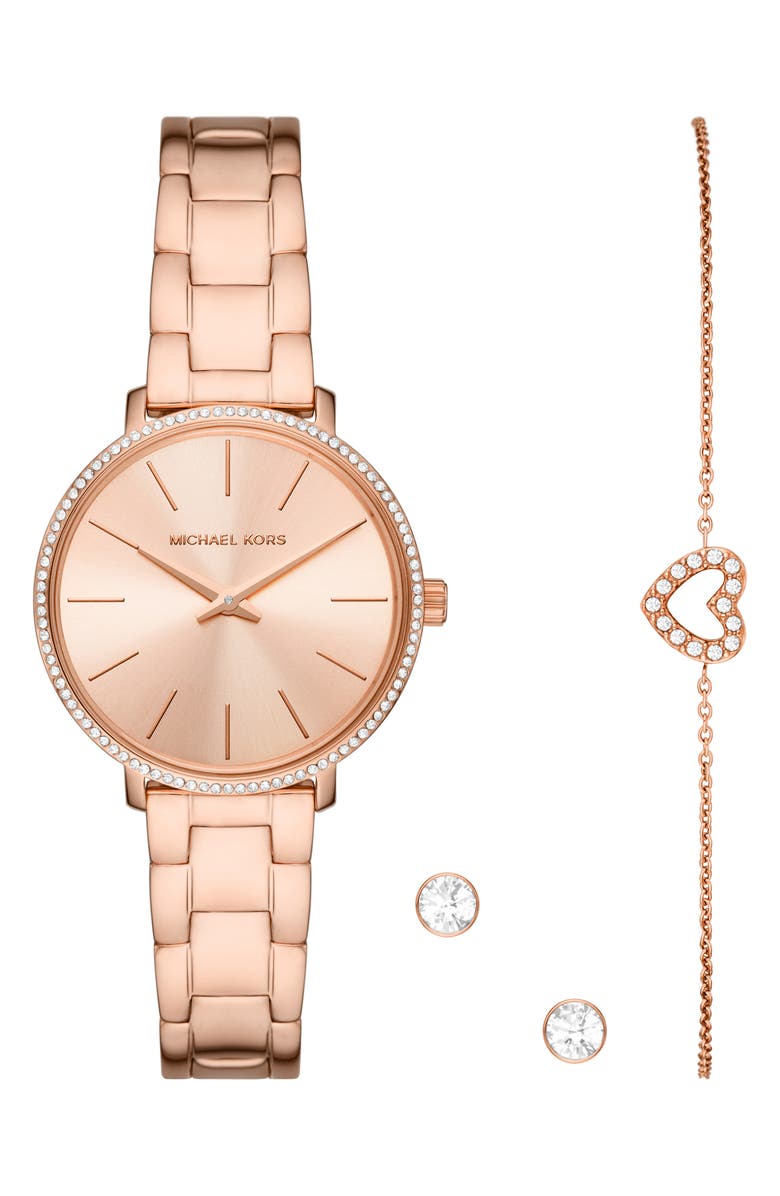 Michael Kors MICHAEL Michael Kors Mini Pyper Bracelet Watch, Earrings & Bracelet Set, 32mm, Main, color, 