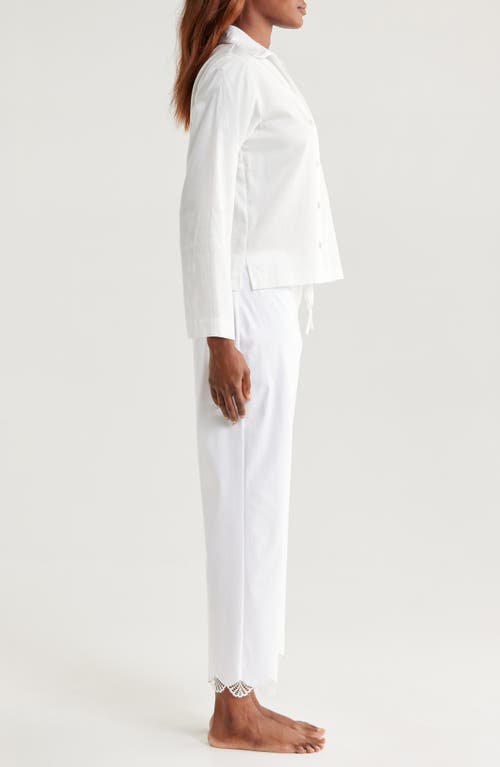 Natori Embroidered Trim Cotton Sateen Pajamas In White
