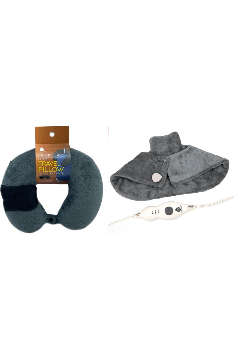PURSONIC Electric Neck & Shoulder Heating Pad + Memory Foam Travel Pillow, Main, color, Grey