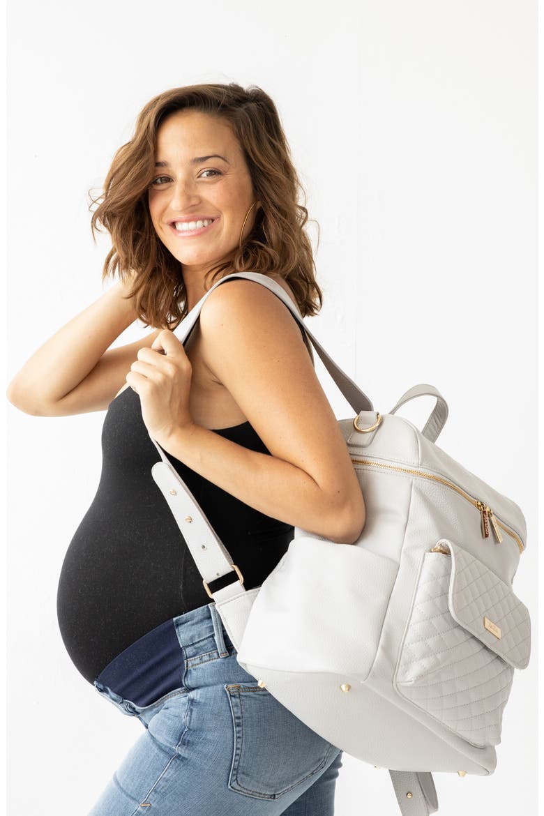 Monaco Faux Leather Diaper Backpack, Alternate, color, STONE GREY