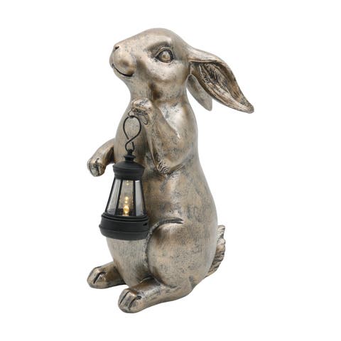 Resin Light Up Rabbit LED Decor Gold and Black for Spring Tabletop Lighting