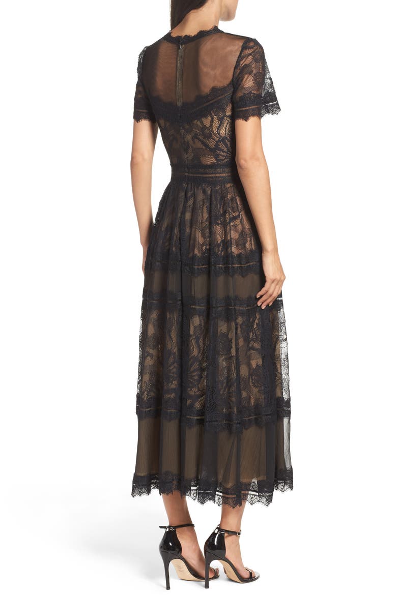 Lace Midi Dress, Alternate, color, BLACK/ NUDE
