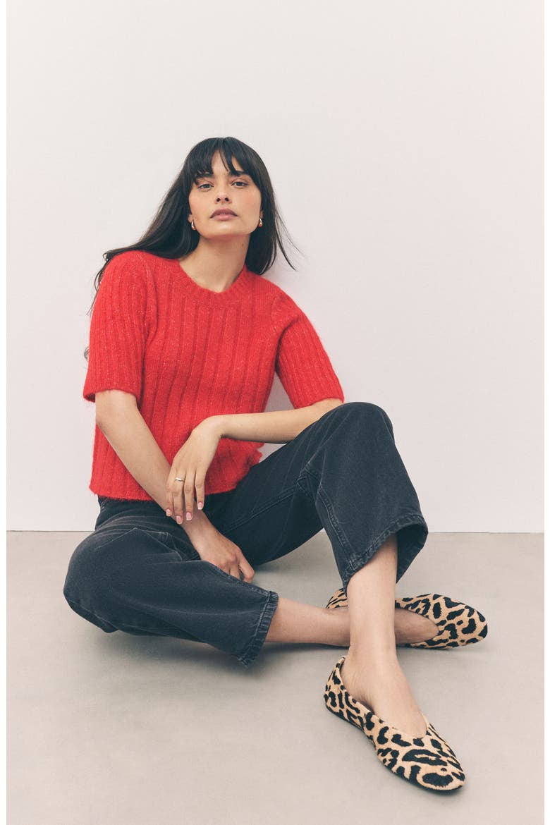 Short Sleeve Rib Sweater, Alternate, color, RED