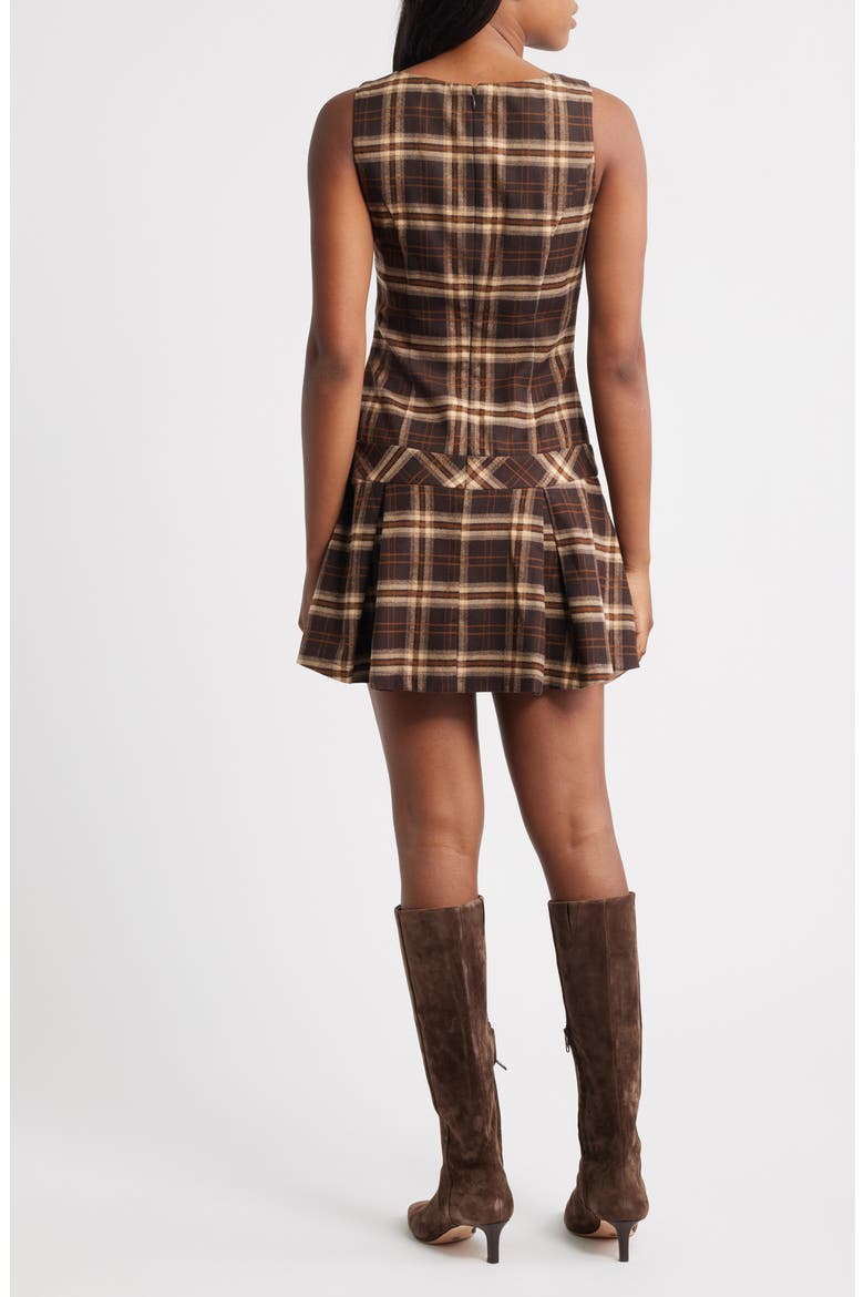Plaid Sleeveless Minidress, Alternate, color, BROWN