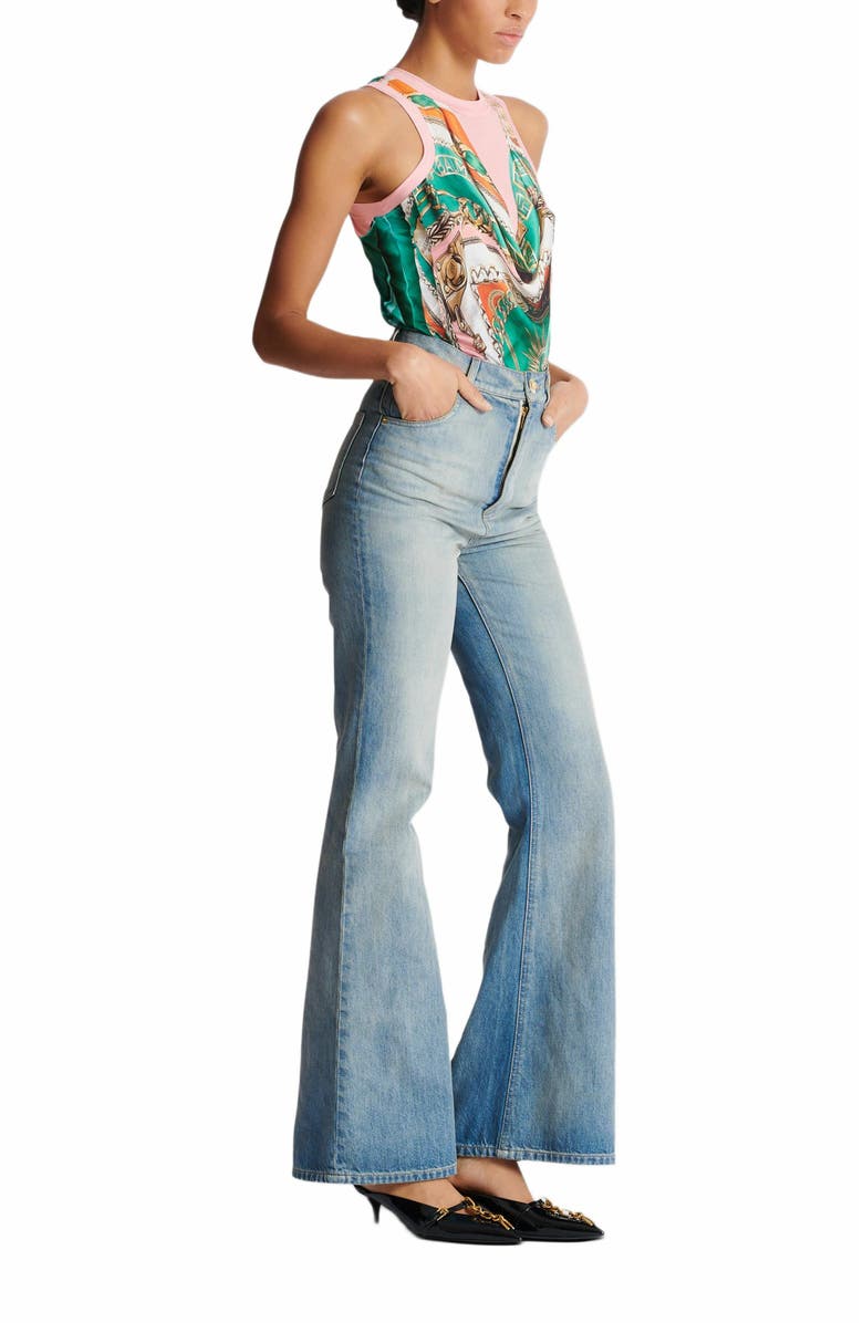 Balmain Flared-Fit Denim Jeans, Main, color, Blue