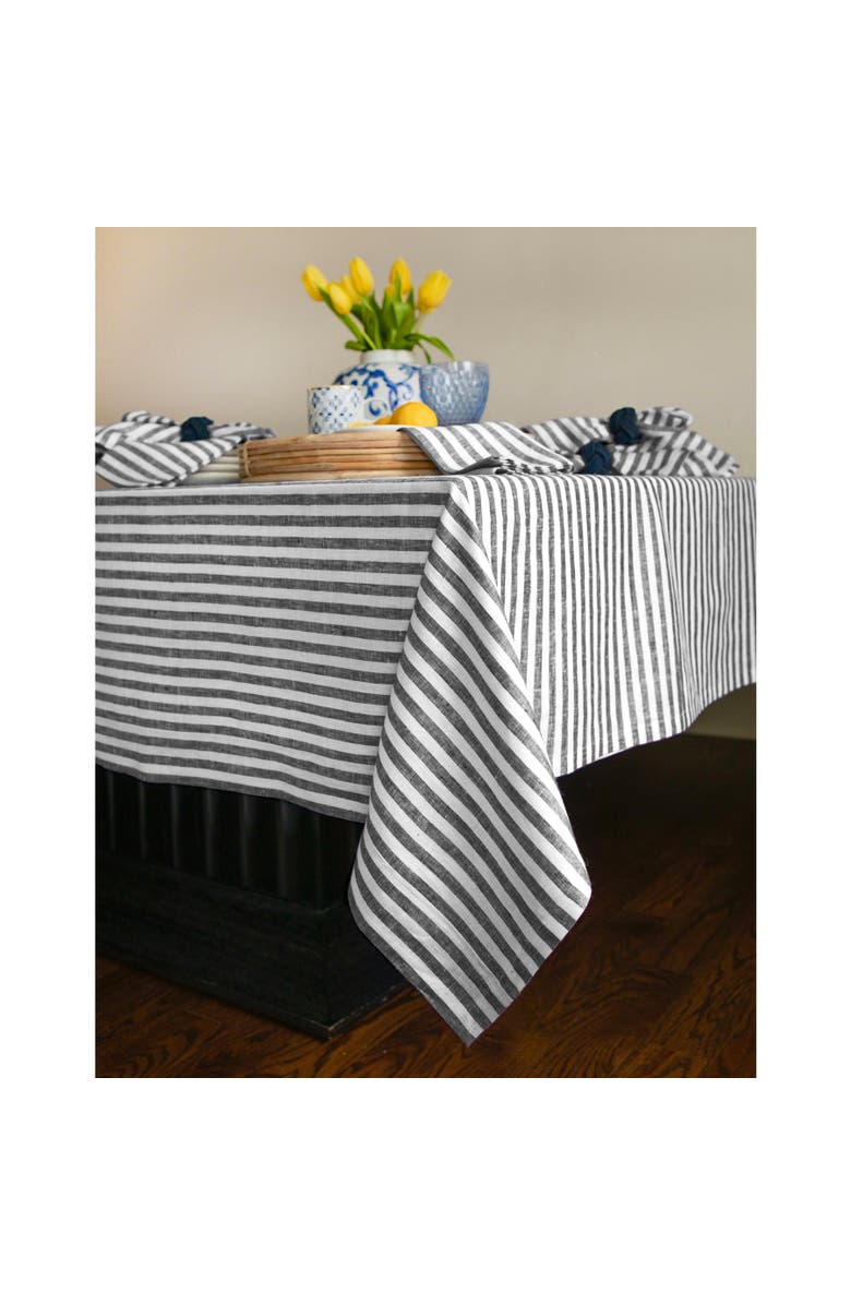 Solino Home Linen Tablecloth for Spring and Easter - Amalfi Stripe, 60 x 156 Inch, Alternate, color, Black And White