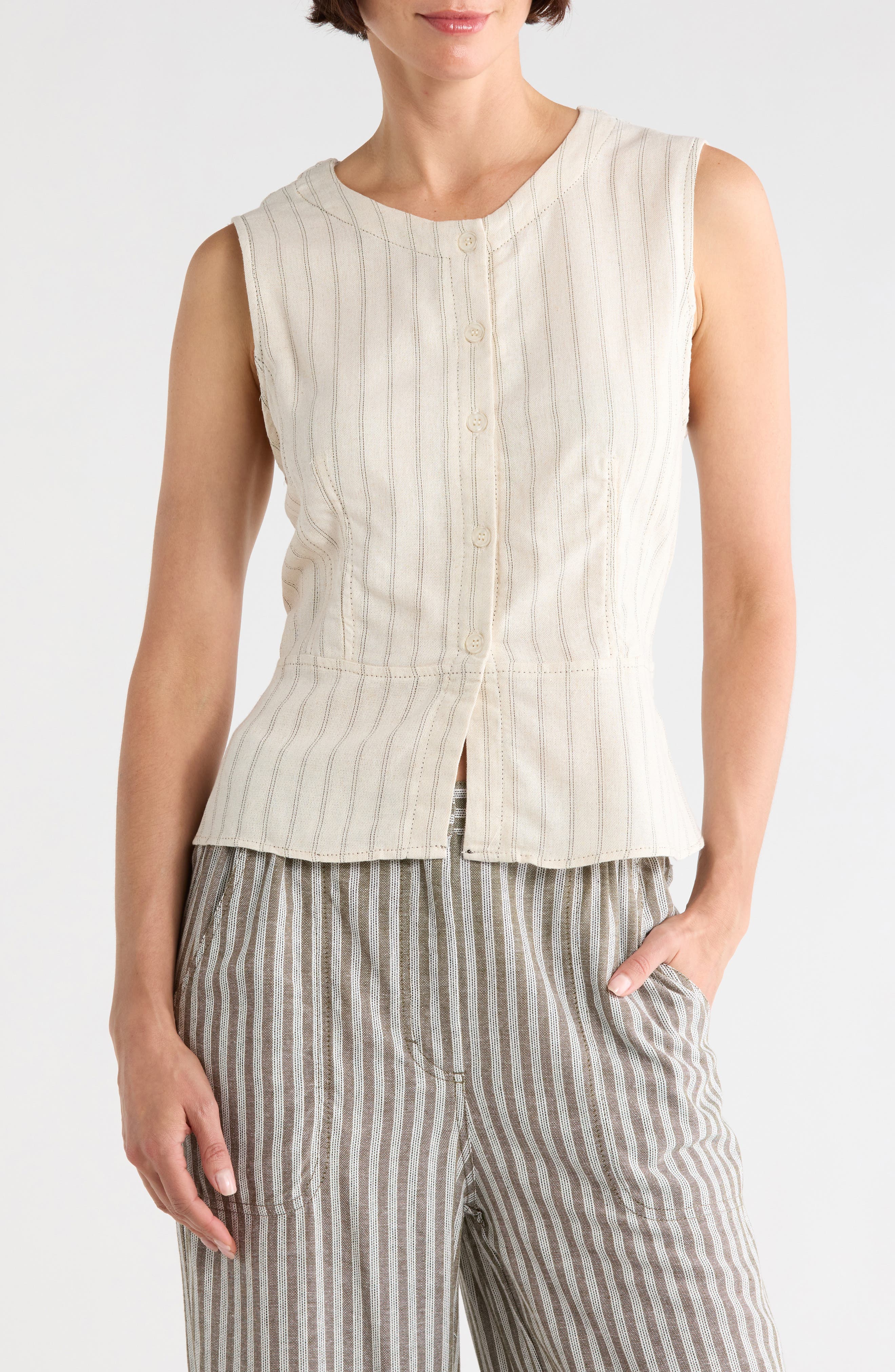 MAX STUDIO Pinstripe Button Front Vest