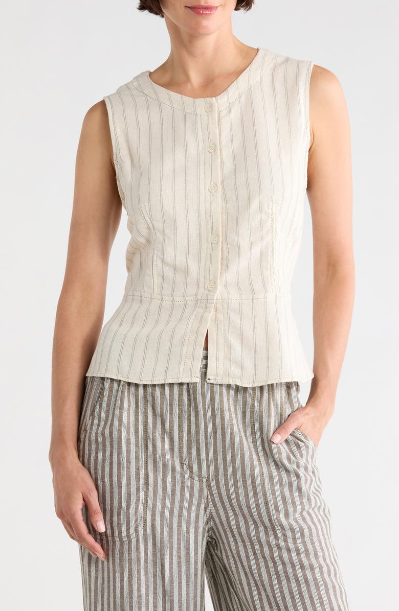 MAX STUDIO Pinstripe Button Front Vest, Main, color, Natural Dashing Stripe