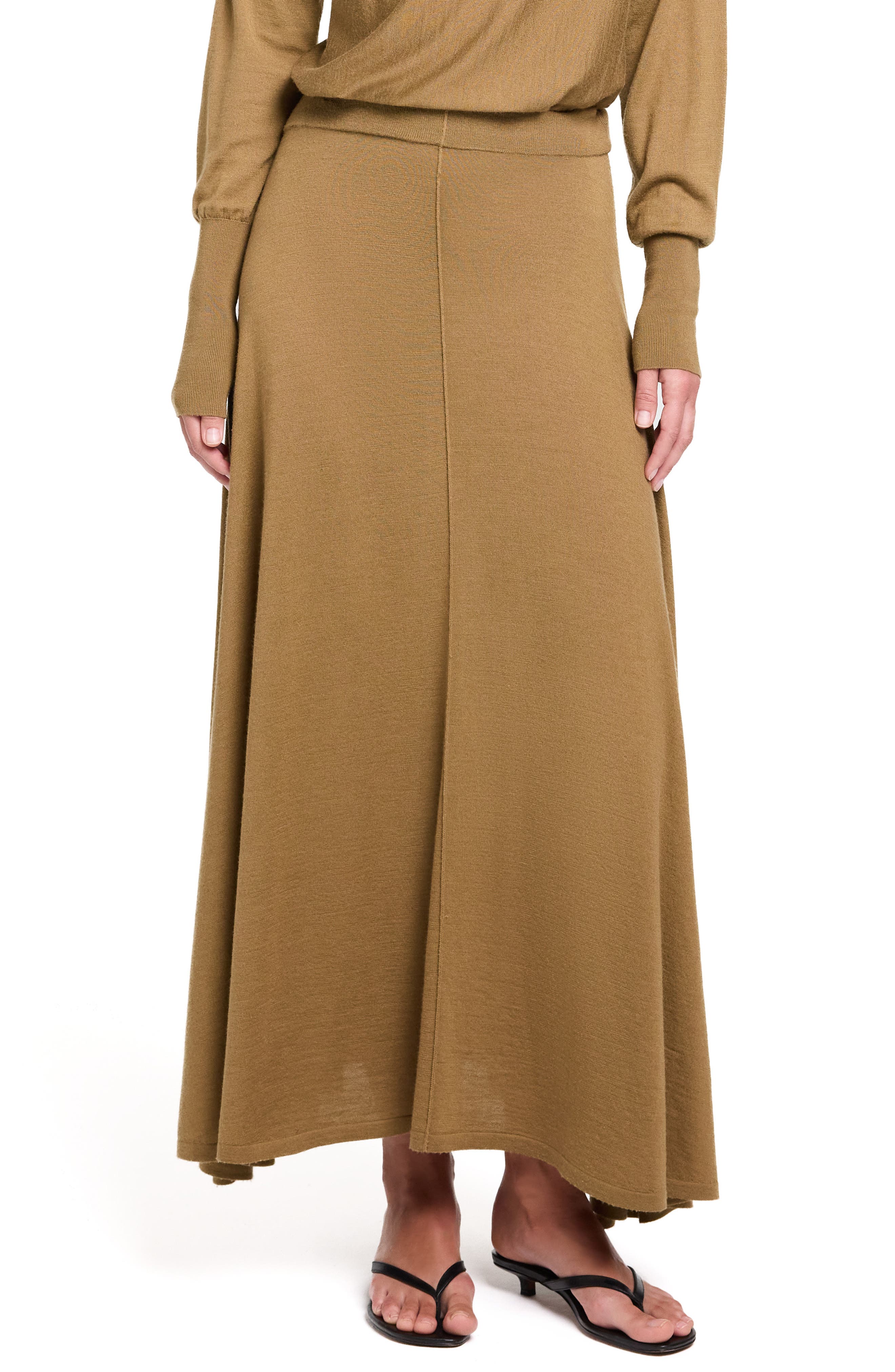 Wool & Silk Handkerchief Hem Knit Maxi Skirt