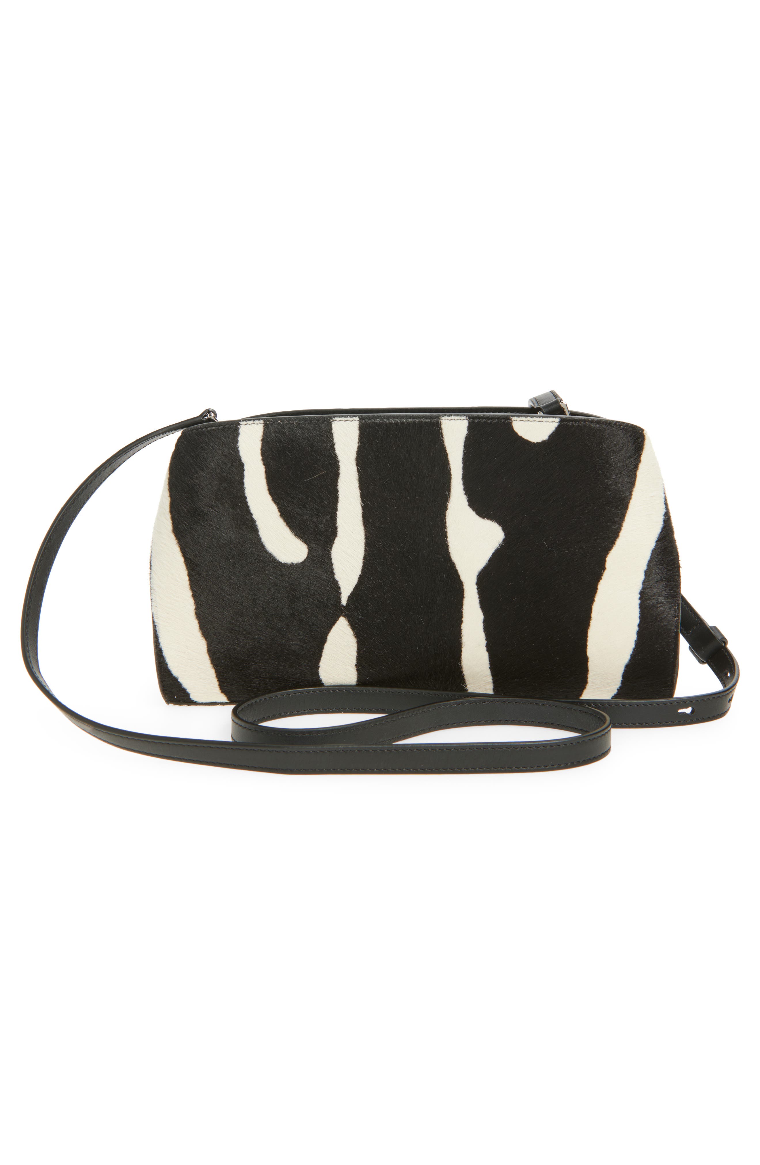 FERRAGAMO Hug Genuine Calf Hair East/West Crossbody Bag, Alternate, color, Kasba Bianco/ Nero