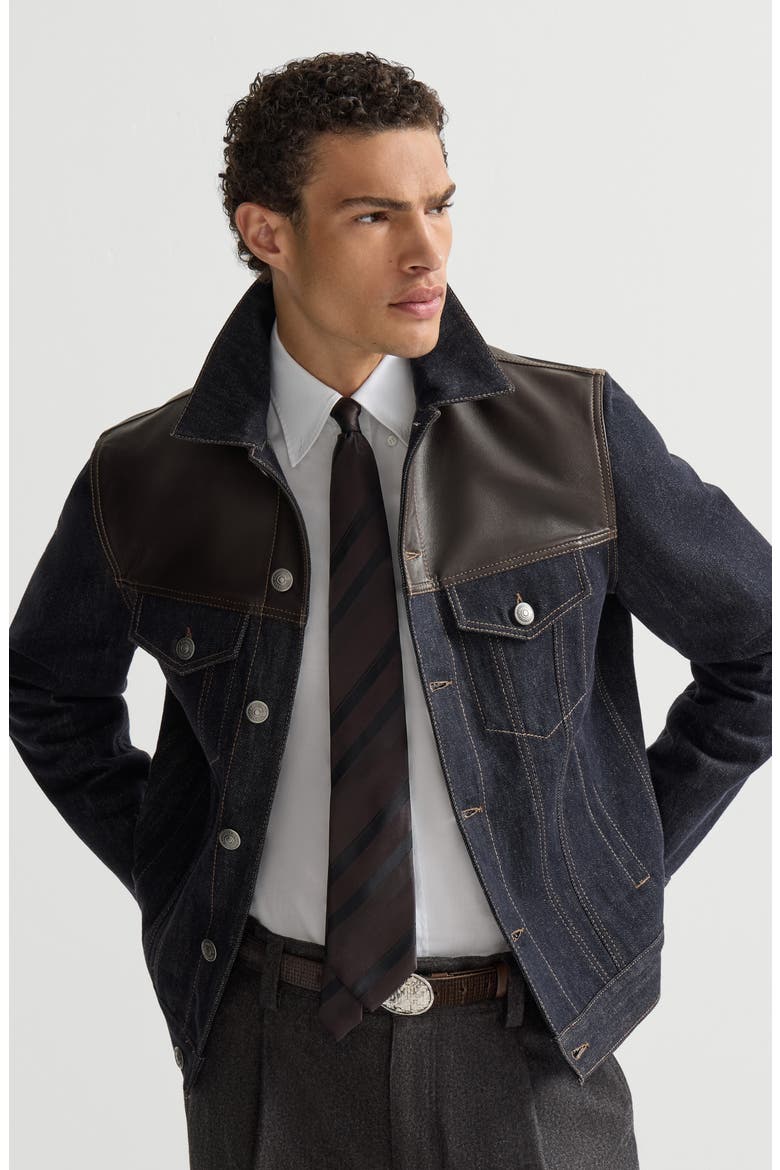 Paneled no-fade denim four-pocket jacket, Alternate, color, Blue
