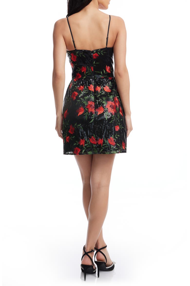 Elva Sequin Floral Print Minidress, Alternate, color, ROUGE MULTI