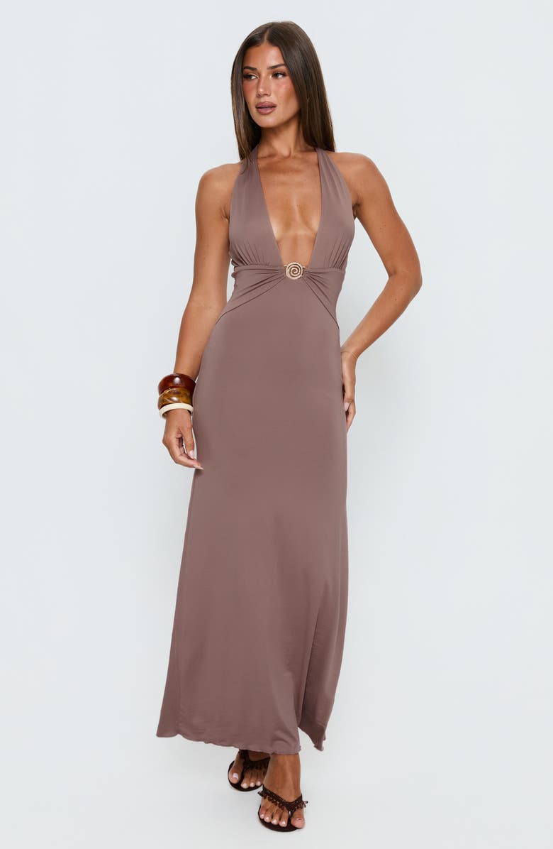 Princess Polly Naysana Plunge Halter Maxi Dress, Alternate, color, Mocha