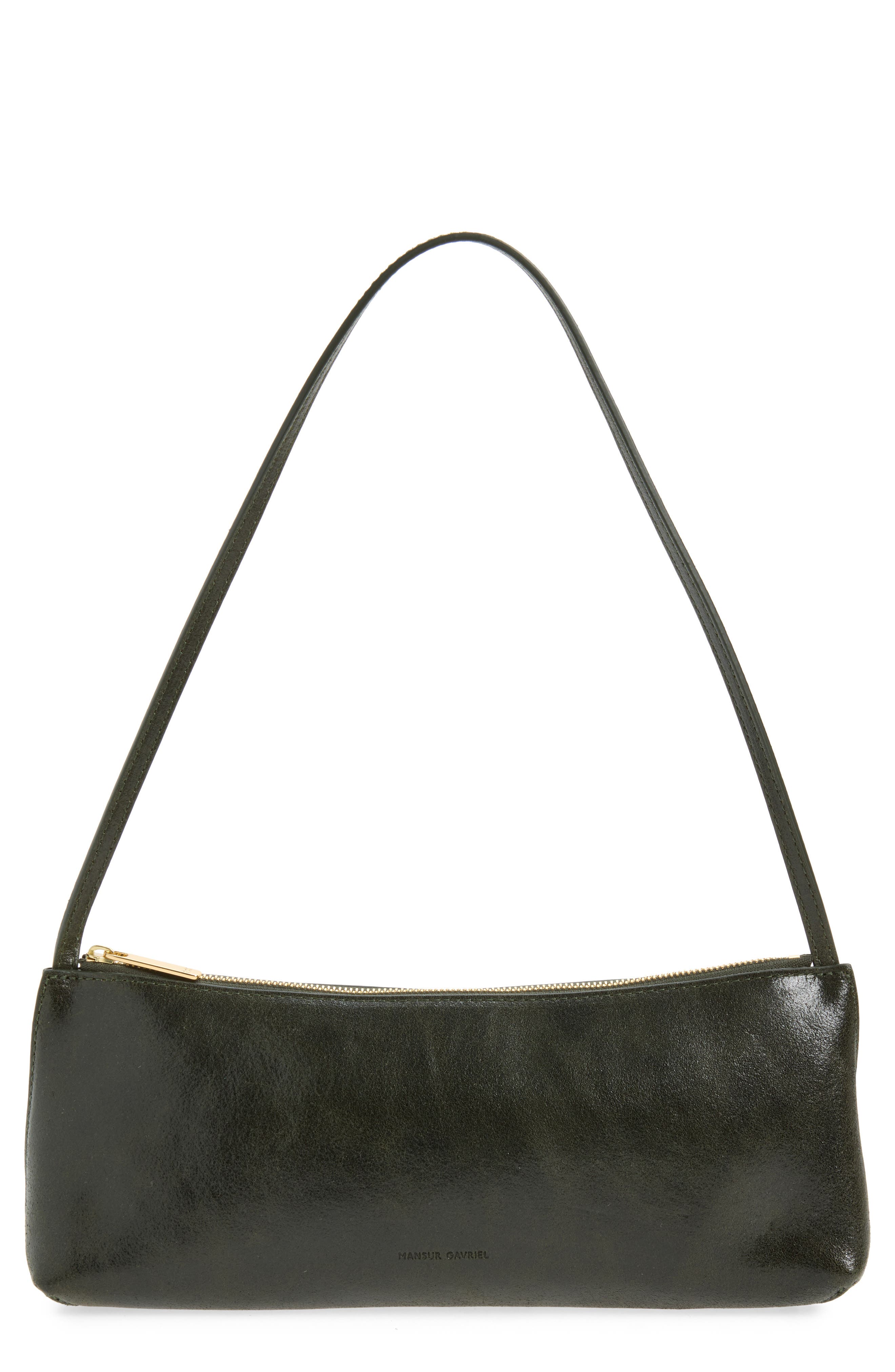 Gaia Leather Baguette Shoulder Bag, Main, color, SEAWEED