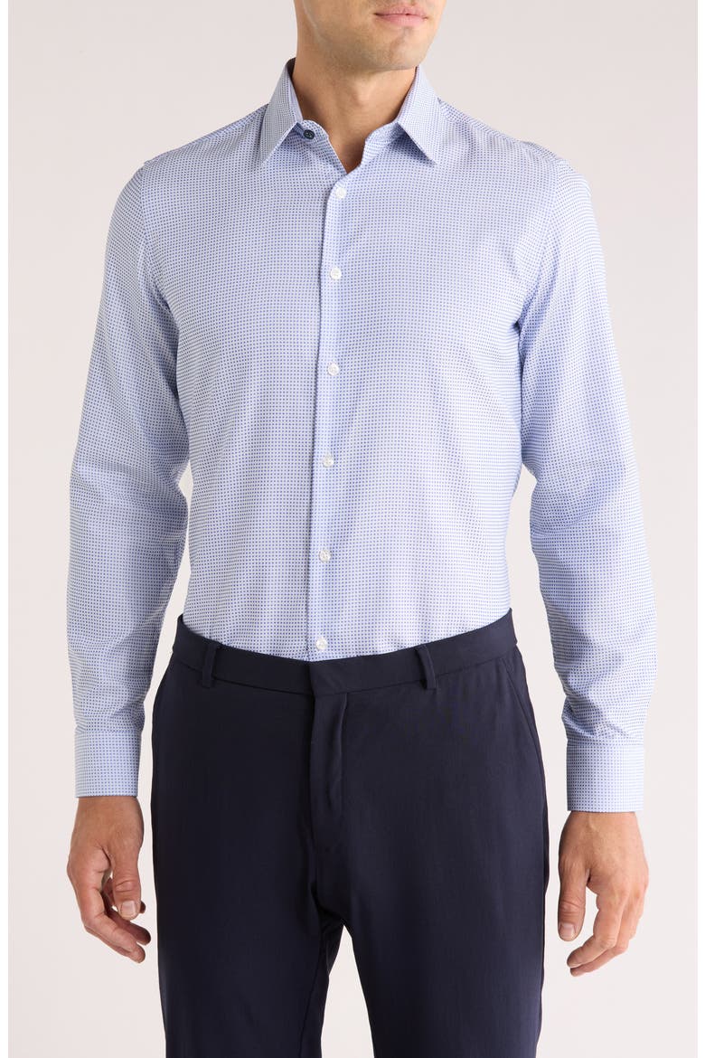 Tailored Fit Diamond Stretch Cotton Dress Shirt, Main, color, NAVY