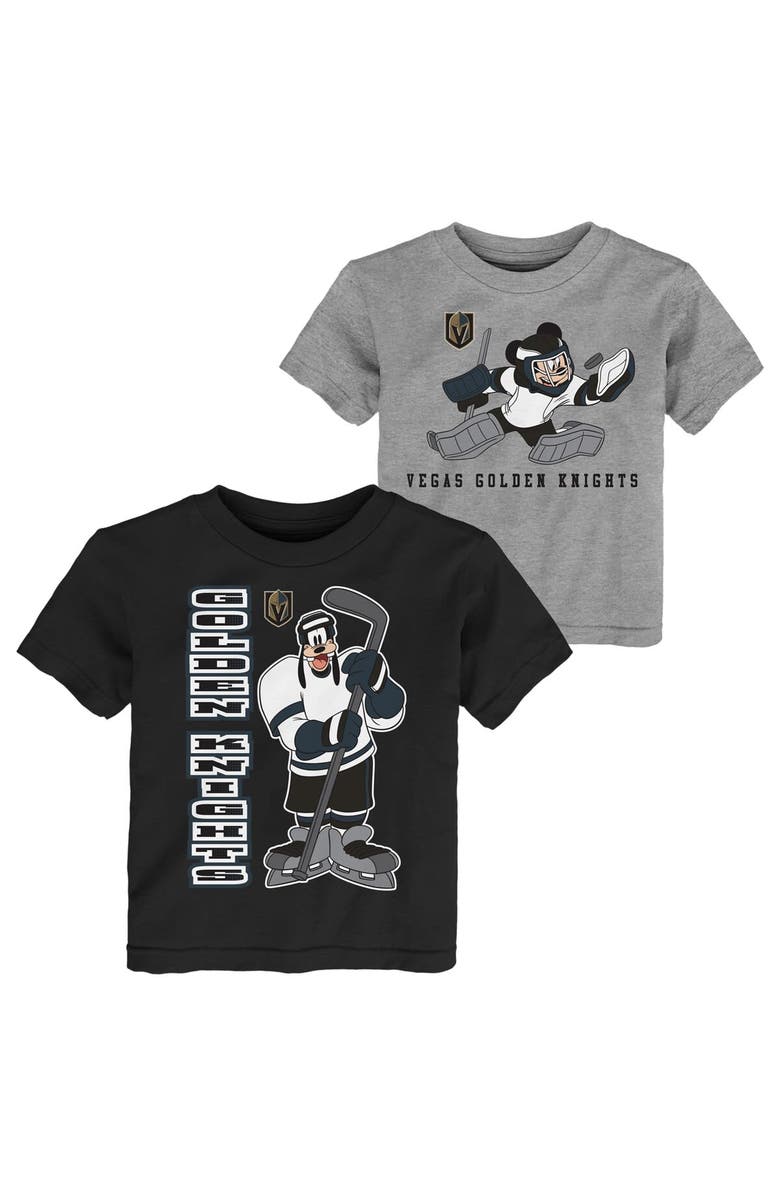 Outerstuff Toddler Black/Heather Gray Vegas Golden Knights Two-Pack Disney Offense Only T-Shirt Set, Main, color, Black