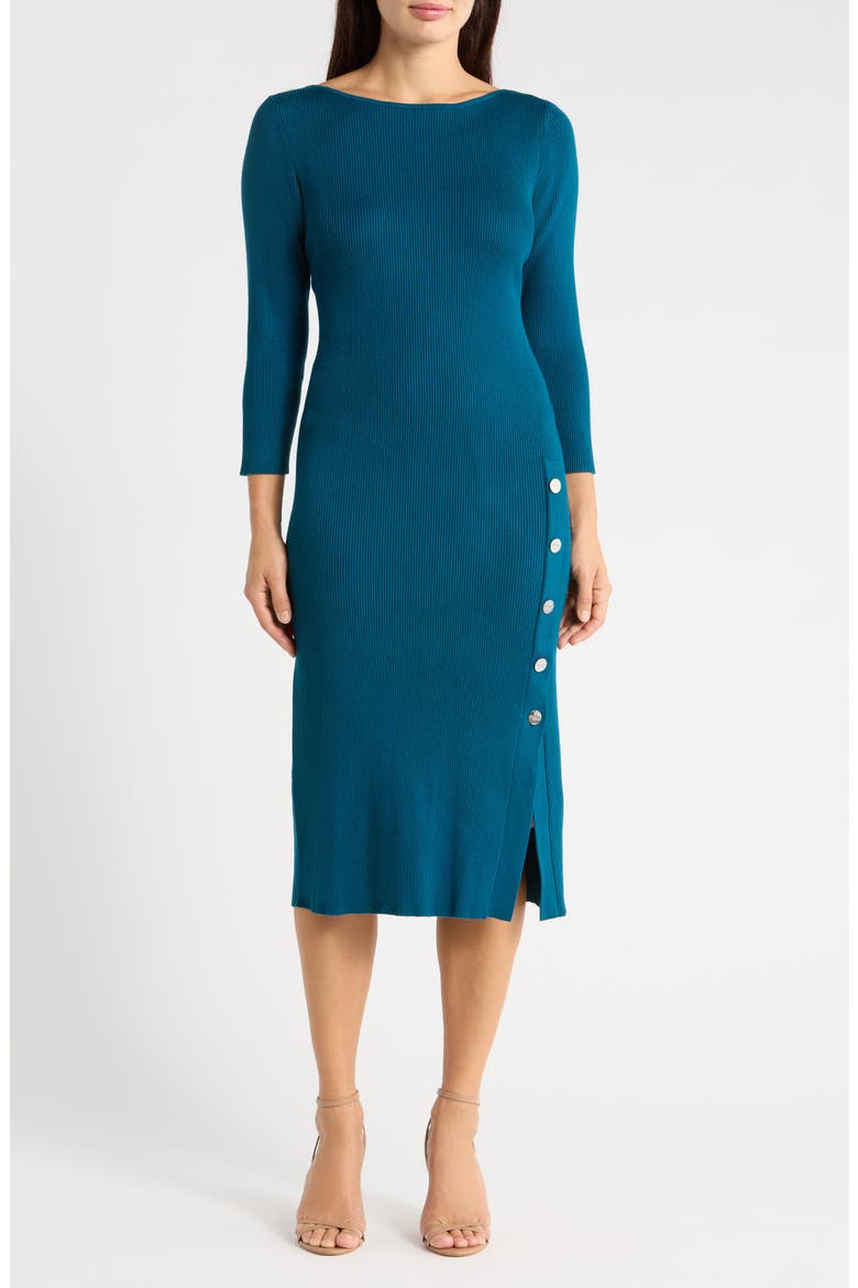 Boatneck Side Button Midi Dress, Main, color, CYPRESS