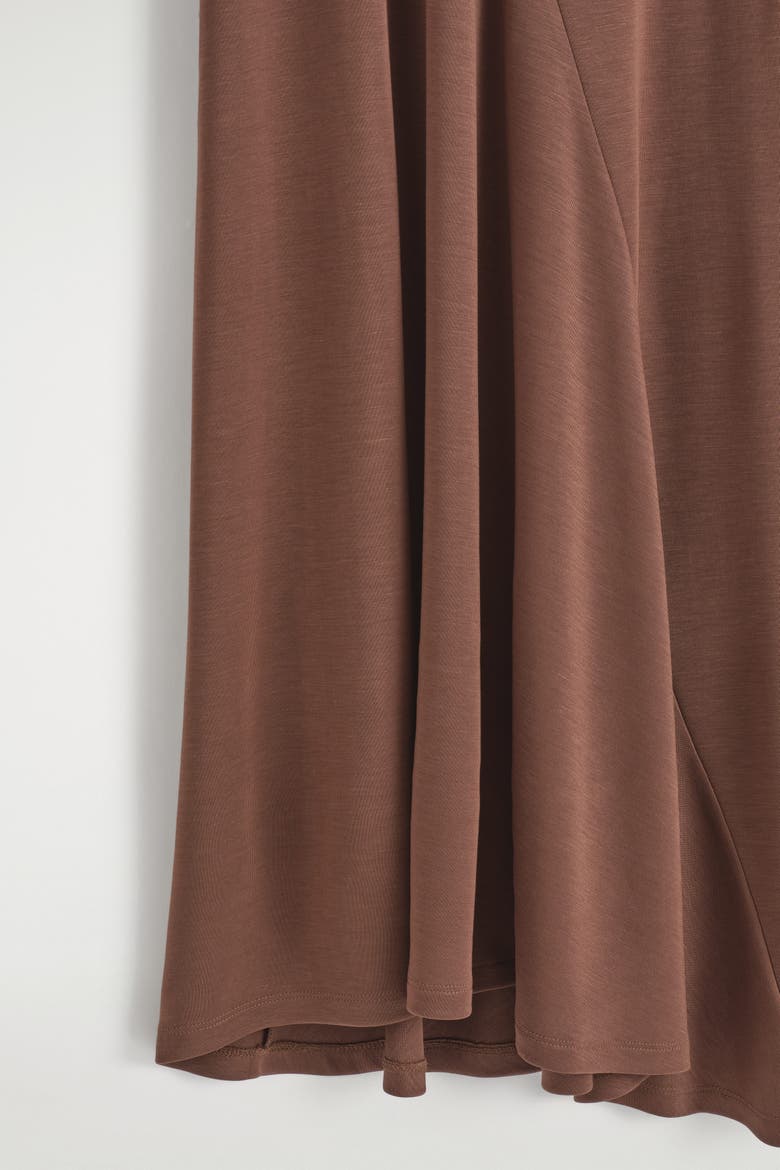 Asymmetric Jersey Midi Dress, Alternate, color, BROWN