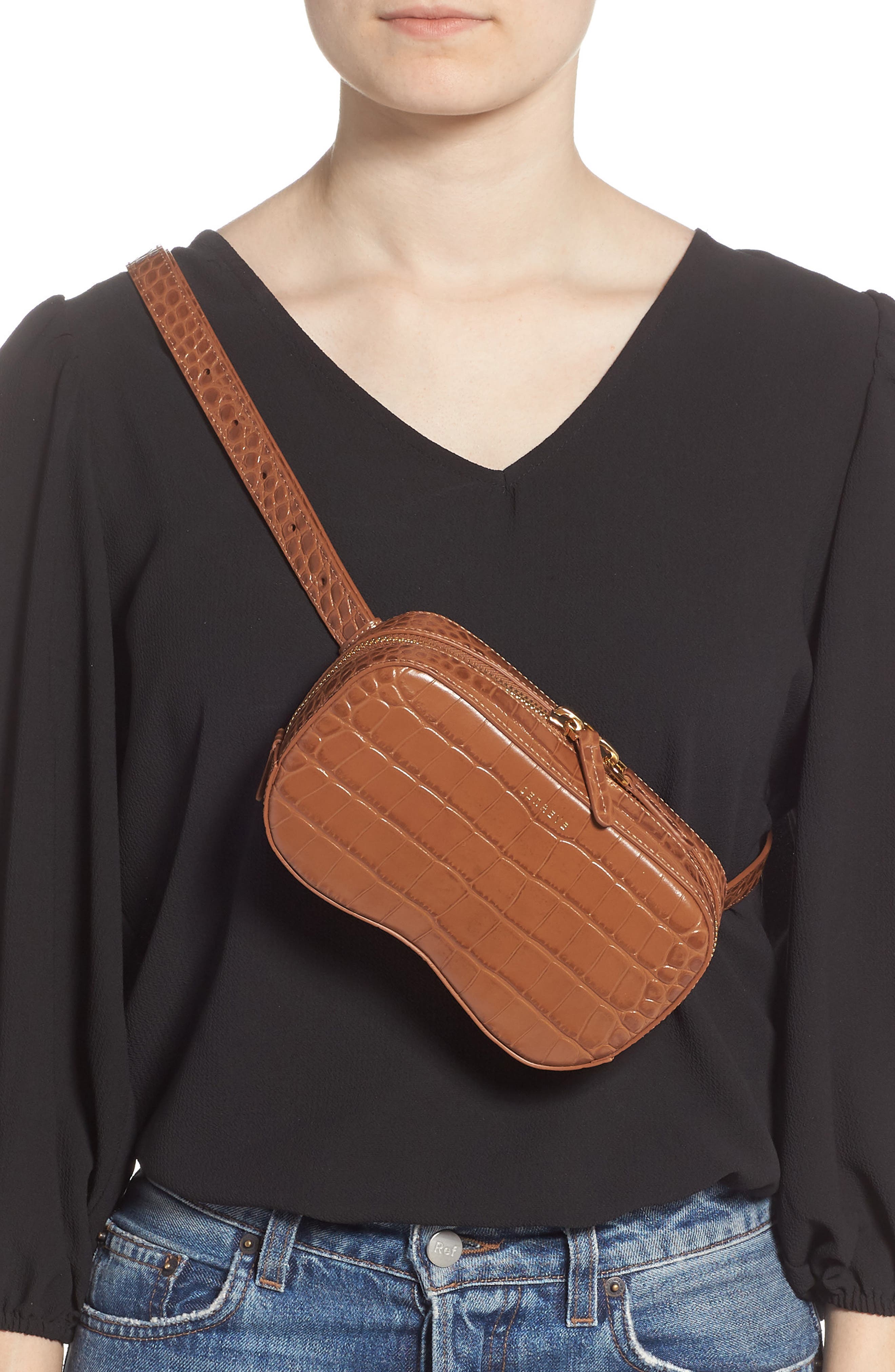 SENREVE Coda Croc Embossed Leather Belt Bag, Alternate, color, 