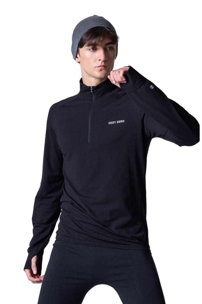 Tech Merino Classic Fit Half Zip Long Sleeve Base Layer, Alternate, color, Black