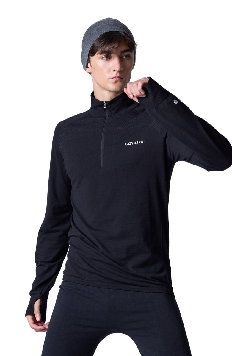 COZY ZERO Tech Merino Classic Fit Half Zip Long Sleeve Base Layer, Alternate, color, Black