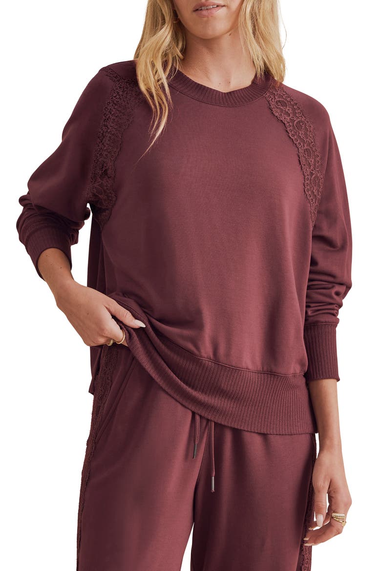 Lace Trim Sweatshirt, Main, color, MERLOT BURGUNDY
