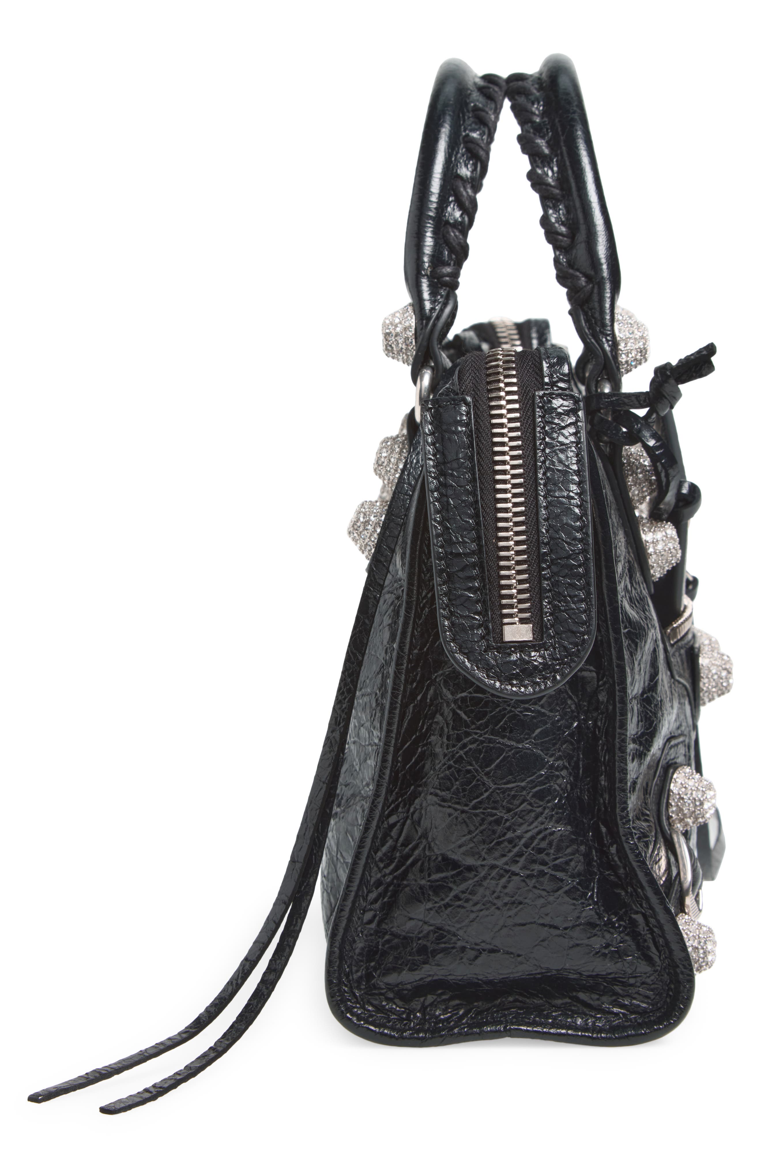 Balenciaga Small Le City Giant Stud Leather Top Handle Bag, Alternate, color, 1000 Black
