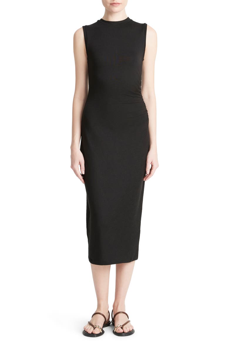 Side Ruched Sleeveless Knit Midi Dress, Main, color, BLACK