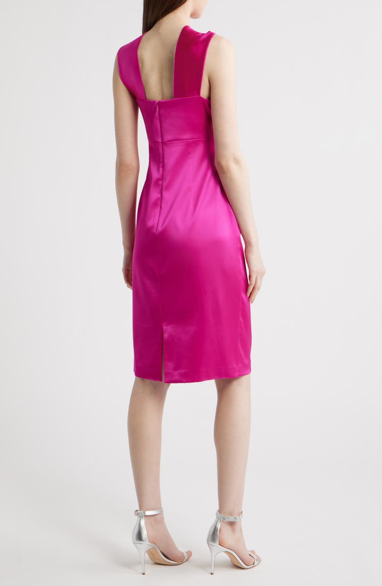 Eliza J Twist Neck Satin Cocktail Dress, Alternate, color, Fuchsia