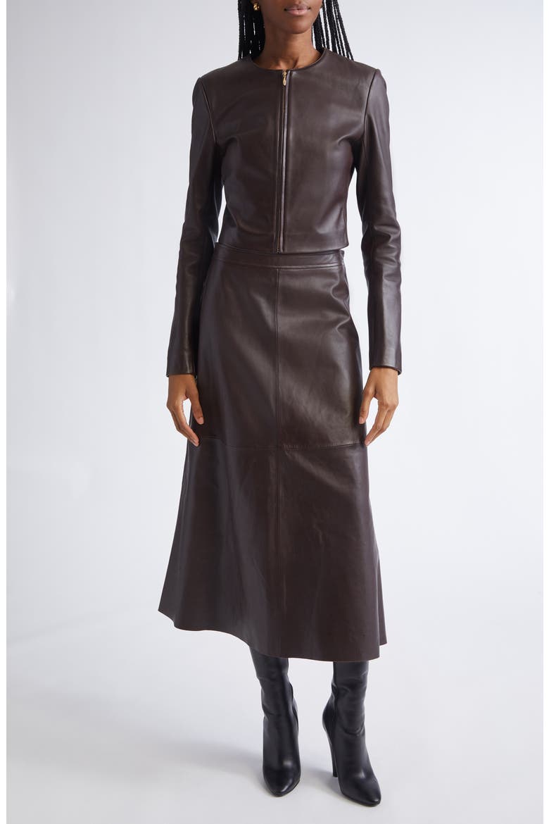 Soft Luxe Napa Leather A-Line Midi Skirt, Alternate, color, MAHOGANY