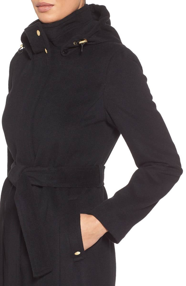 Ellen Tracy Belted Long Wool Blend Coat with Detachable Hood, Alternate, color, 