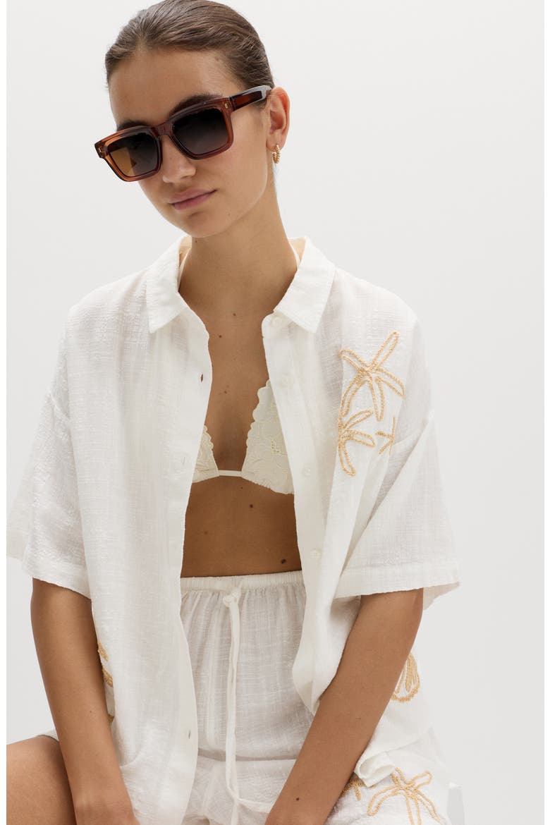 Embroidered Beach Button-Up Shirt, Alternate, color, SOFT WHITE
