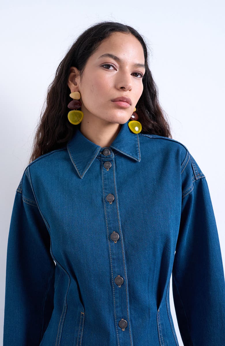 Topshop Denim Button-Up Mini Shirtdress, Alternate, color, Medium Blue