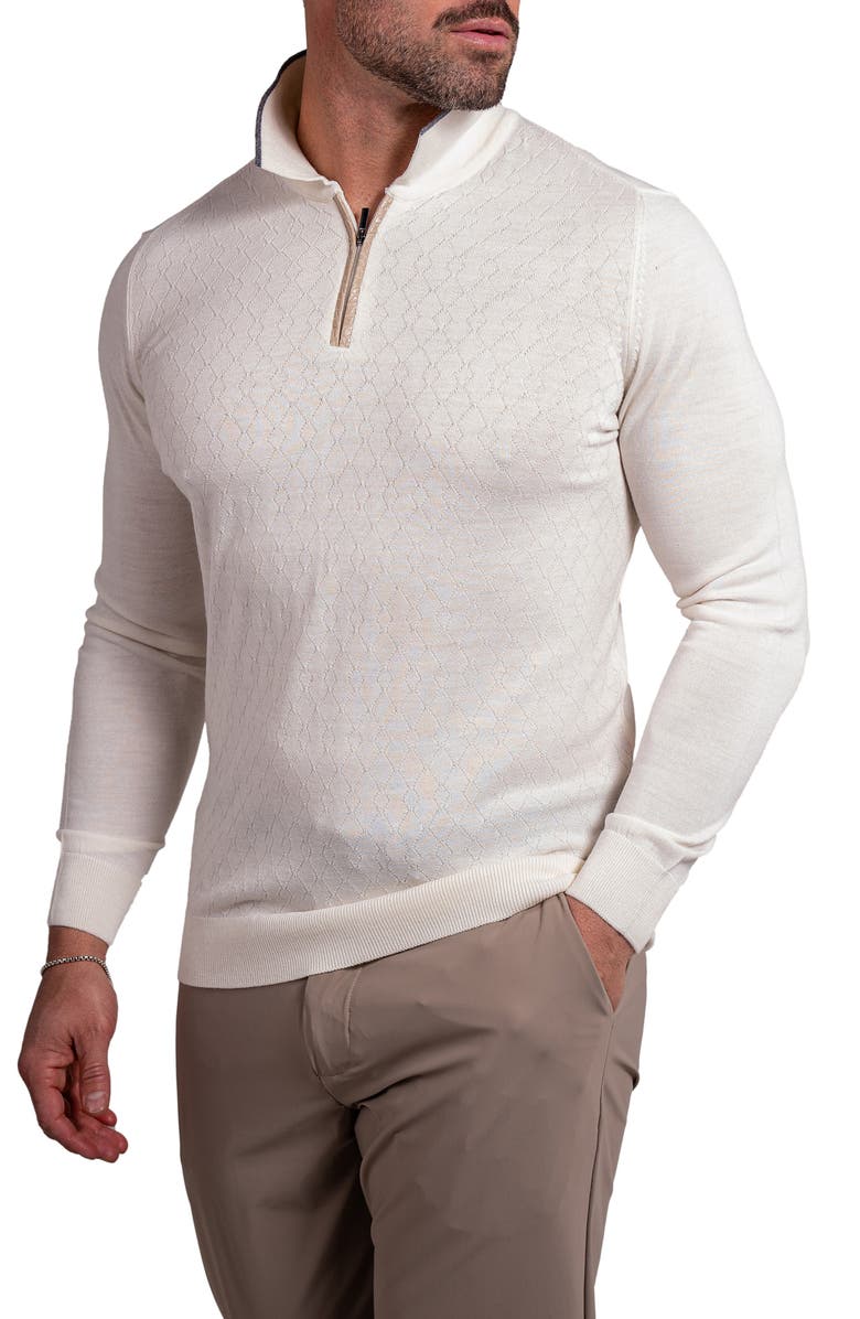 Maceoo Knitted Passion Merino Wool Quarter Zip Sweater, Alternate, color, White