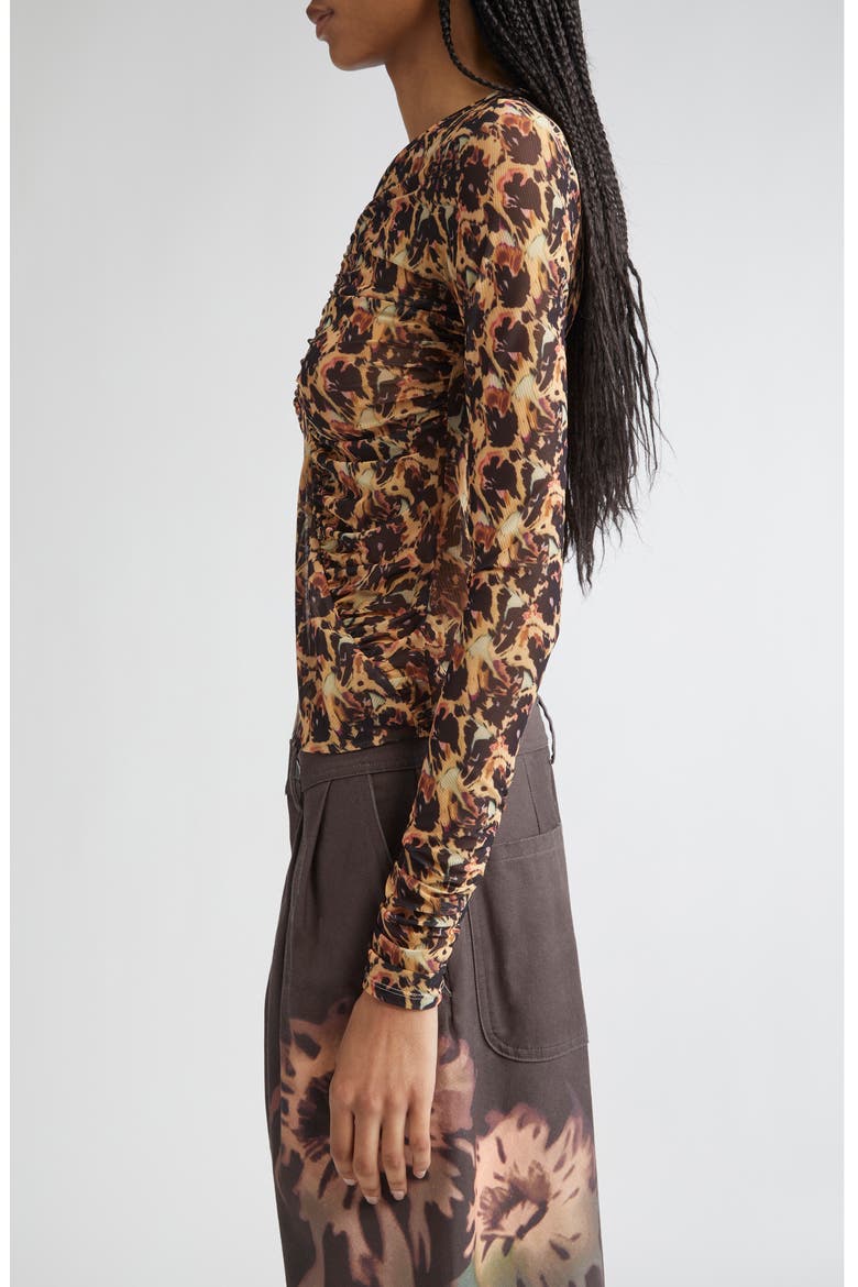 Serpentine Leopard Floral Long Sleeve Mesh Top, Alternate, color, LEOPARD PEONY