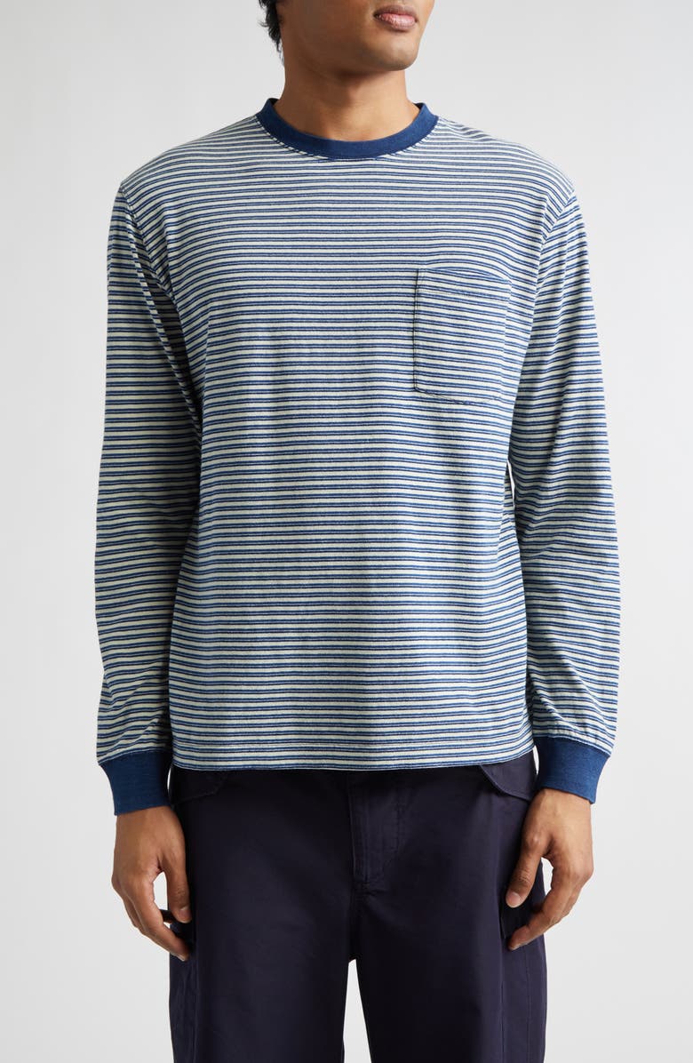 BEAMS Indigo Stripe Pocket T-Shirt, Main, color, Off White
