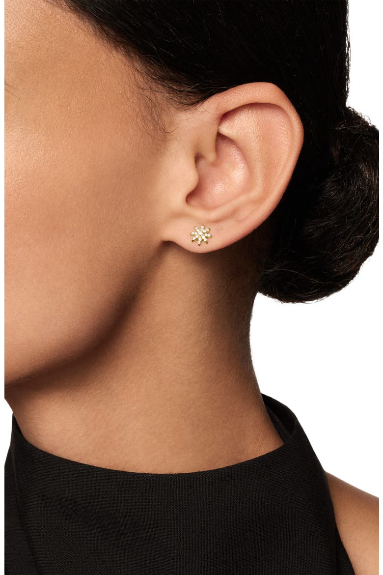 Petite Starburst 18K Gold & Pavé Diamond Stud Earrings, Alternate, color, DIAMOND/ YELLOW GOLD