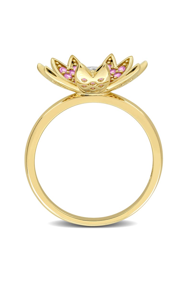 Lab-Created Diamond & Pink Sapphire Flower Ring, Alternate, color, Yellow Gold