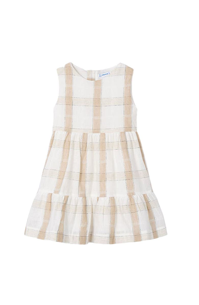 Mayoral Plaid Linen Dress, Main, color, Beige