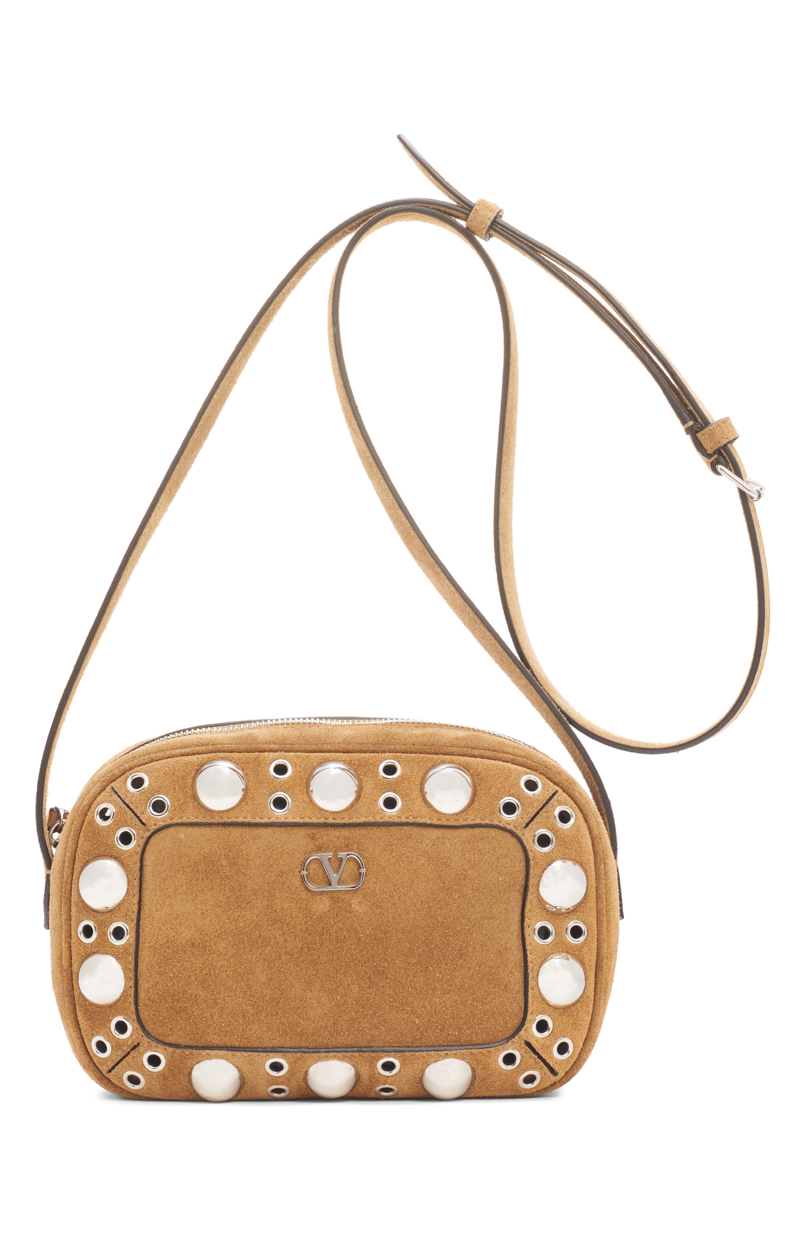 Valentino Garavani Nellcôte Studded Suede Crossbody Bag, Main, color, 