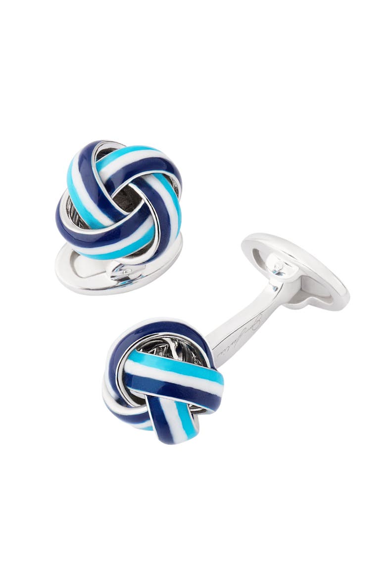 Enamel Knot Sterling Cufflinks, Main, color, Navy, White and Turquoise