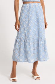 Ellen Tracy Embroidered Cotton Tiered Skirt
