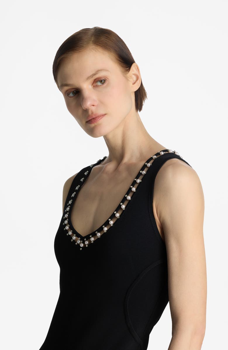 St. John Collection Embellished Milano Knit Gown, Alternate, color, Black