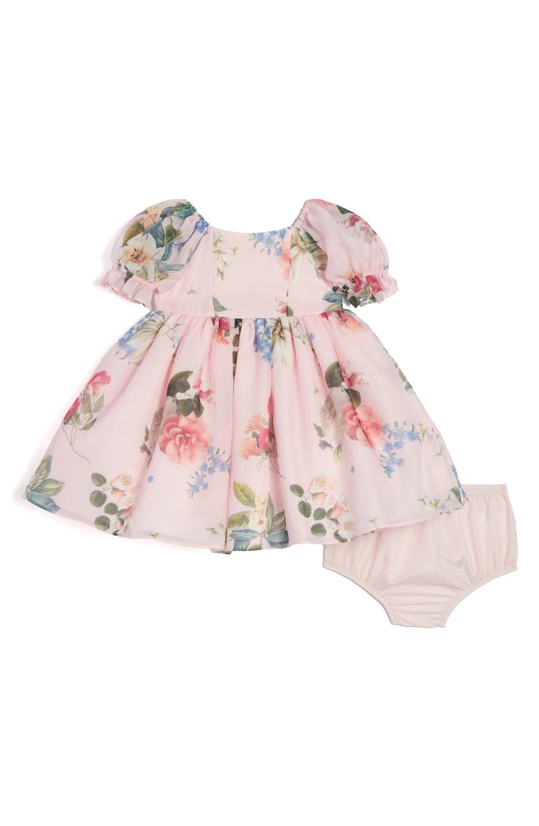 Pippa & Julie Floral Puff Sleeve Dress & Bloomers Set, Main, color, Pink