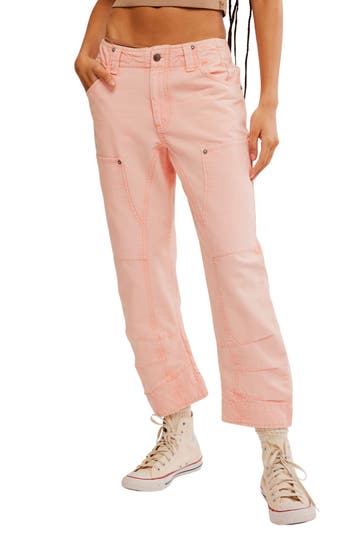Free People Supersonic High Waist Slim Crop Jeans In Coral Pink