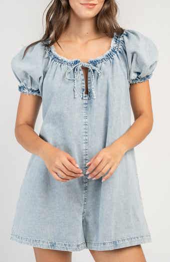 Puff Sleeve Denim Romper