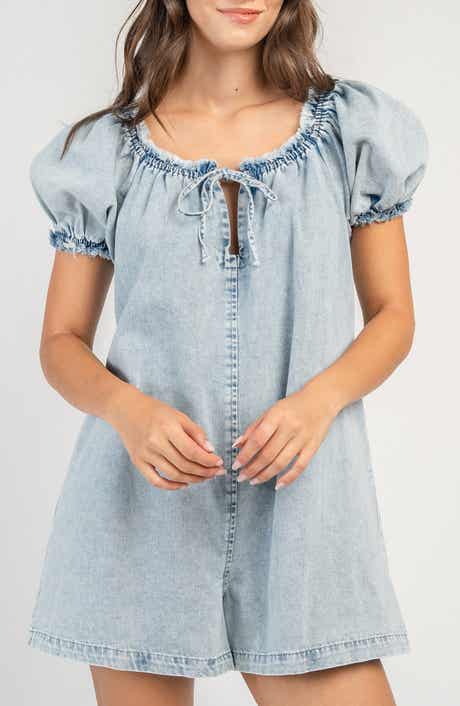 Puff Sleeve Denim Romper