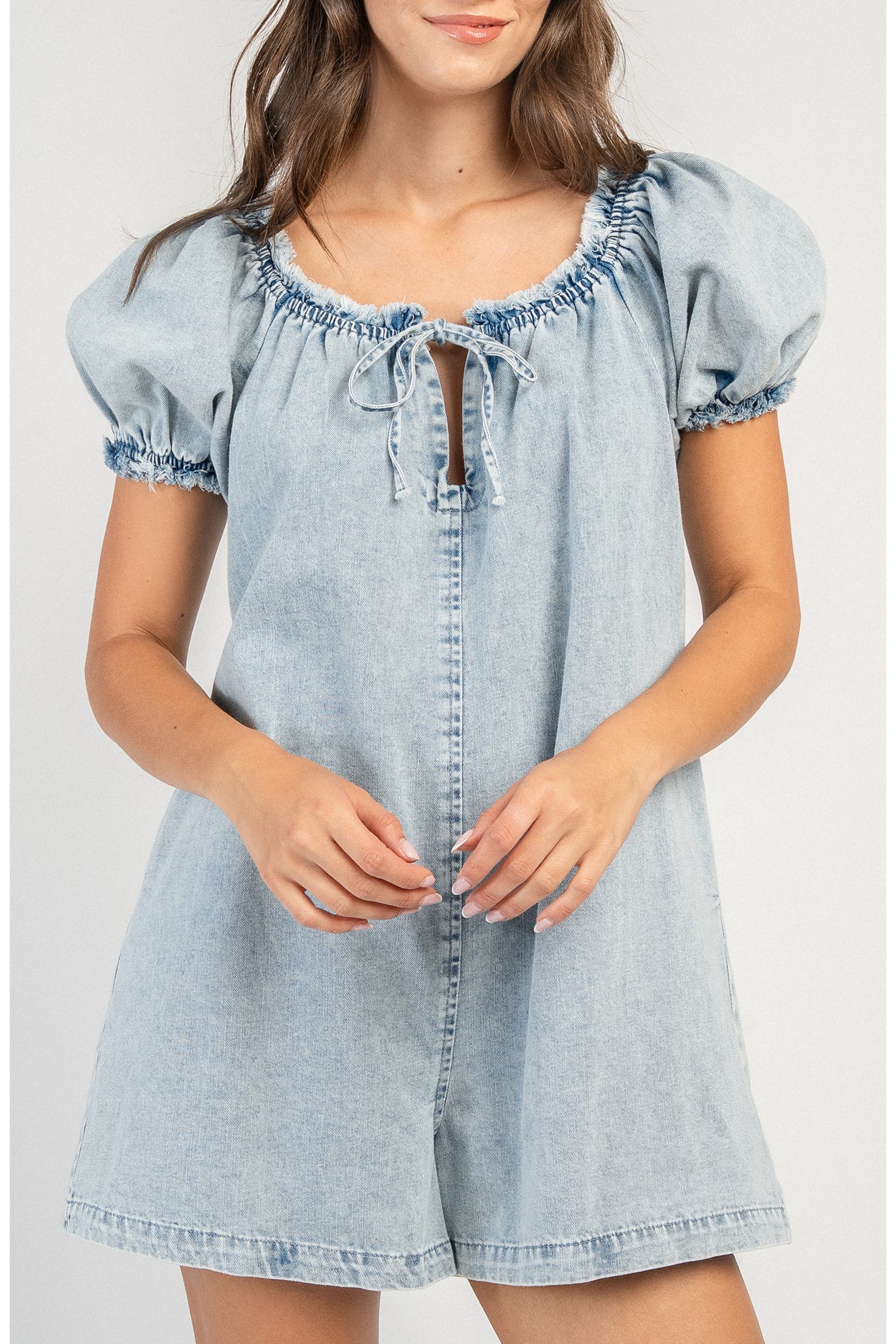 Cozy Rompers Beivy Puff Sleeve Denim Romper (Women) | Nordstromrack